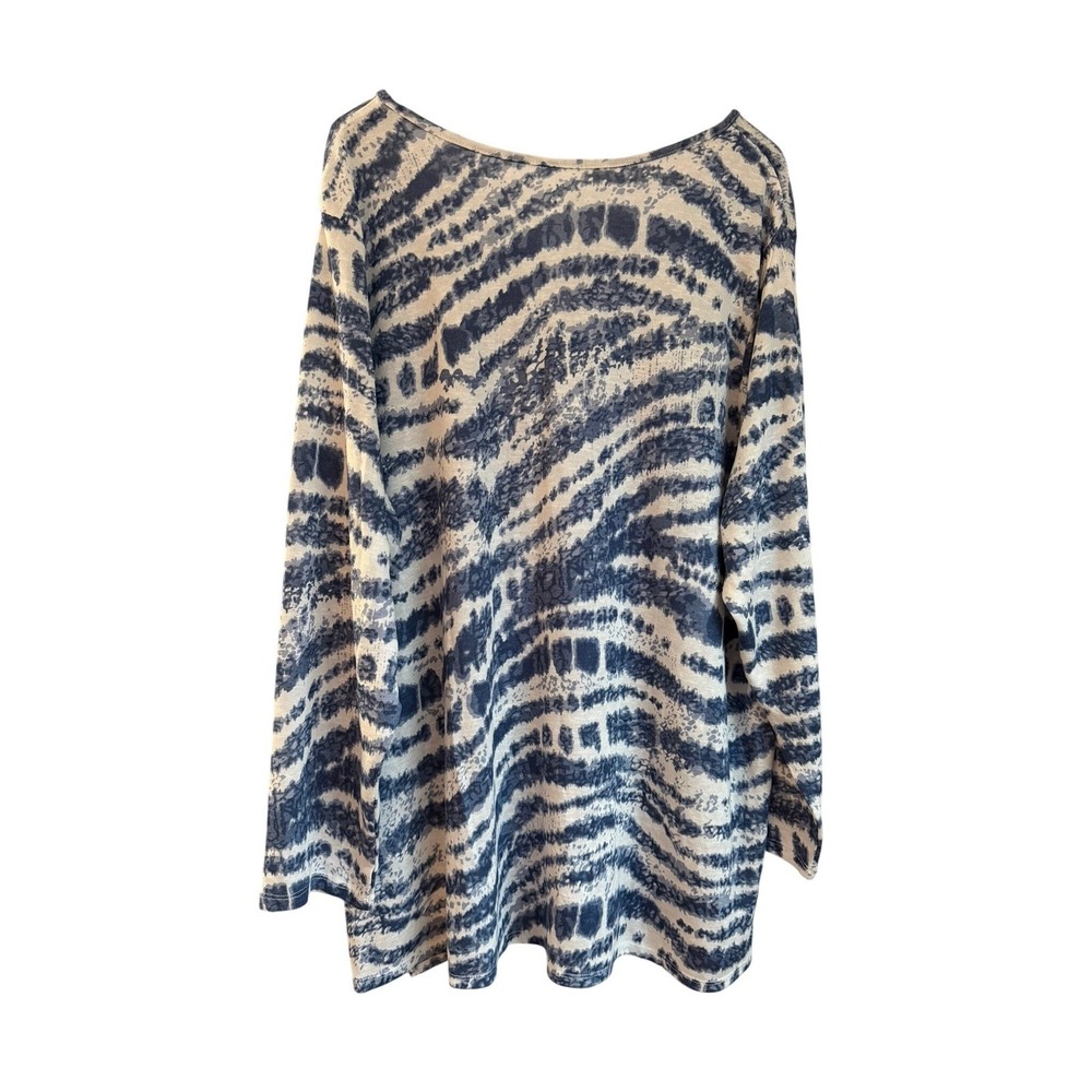 Belle by Kim Gravel Blue White Tie Dye Zebra Print V-Neck Tunic Top 3X - Picture 3 of 10